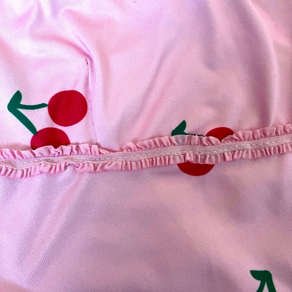 Shein Frill Trim Bow Detail Cherry Cami Crop Top - Picture 2 of 3